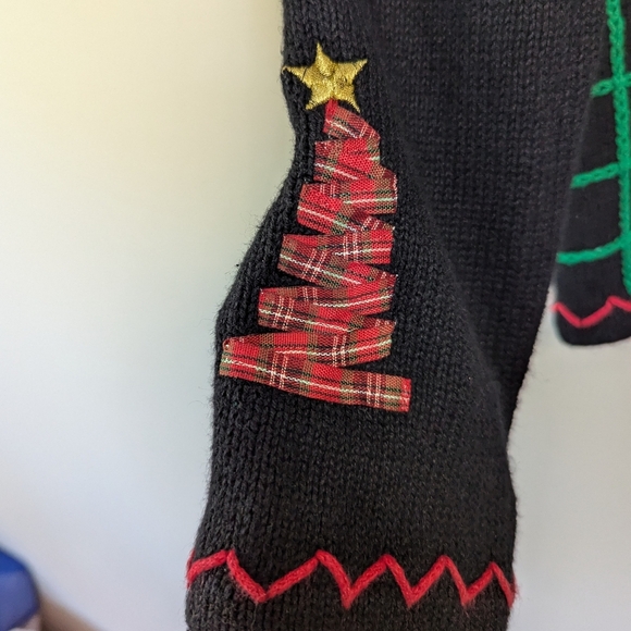 Vintage 90s Ugly Christmas Snowman Tree Ribbon Holiday Sweater - Picture 7 of 13